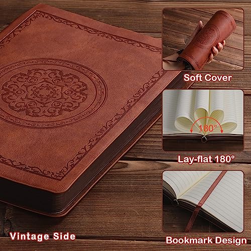 Fetinar 2026 Leather Vintage Journal Notebook,300 Pages,Leather Softcover Lined Journal Notebooks for Women Men,Notebook Journals for Writing Travel,Business,Office,7.1'' X 9.8'' - Image 4