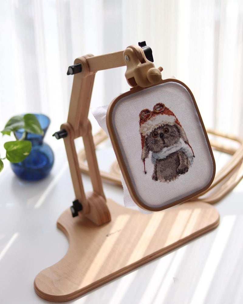 Nurge Adjustable Embroidery Table Stand, Cross Stitch Hoop Stand, Embroidery Hoop Holder. Hand Polished Natural Wood (190-4 Embroidery Stand) - Image 3