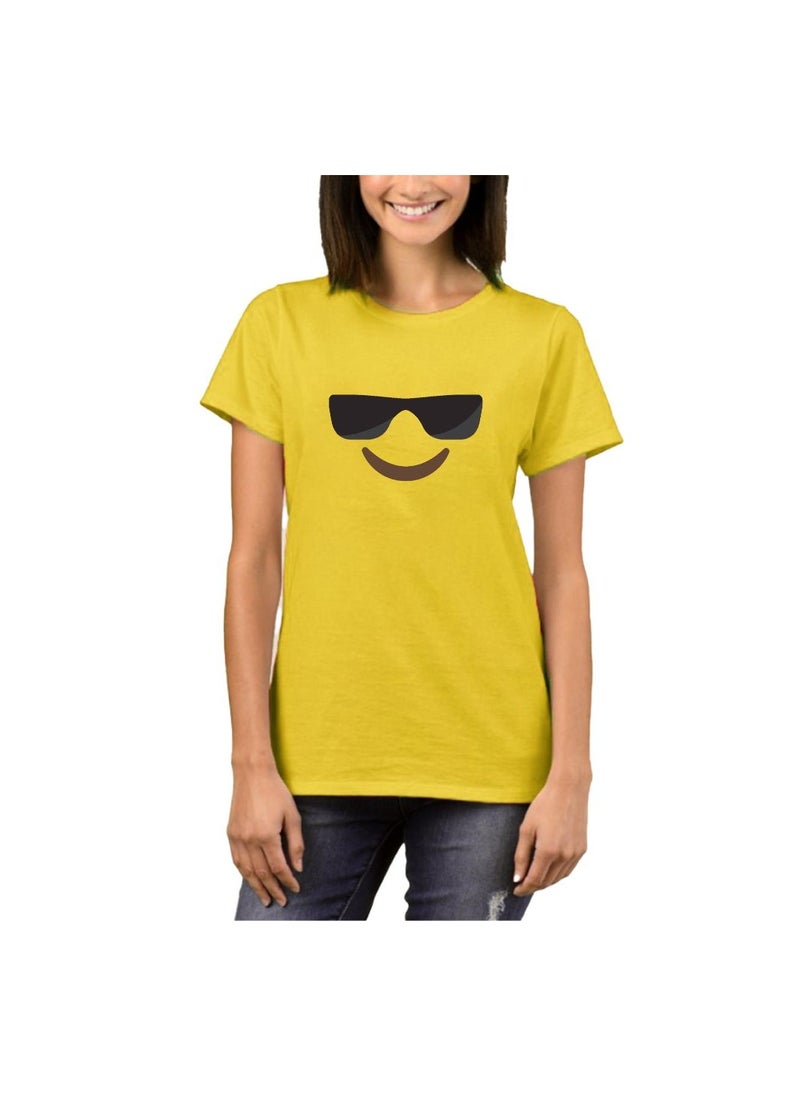 PRINTSHOP4ME - Adult Yellow Smiley Face T-Shirt Unisex Round Neck Short Sleeve Cotton T-Shirt-Soft And Comfortable Tshirt - Image 1