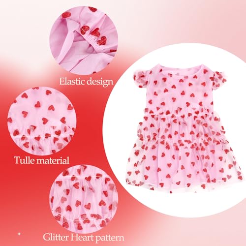 yeabwps Valentines Day Dog Outfit Pink Heart Tulle Dog Dress Girl Puppy Princess for Small Dogs Party Outfit - Image 2