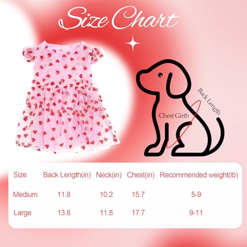 yeabwps Valentines Day Dog Outfit Pink Heart Tulle Dog Dress Girl Puppy Princess for Small Dogs Party Outfit - Image 3
