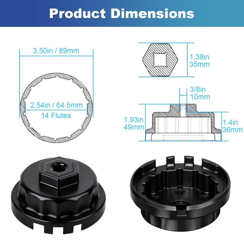 StLiSuYmx Professional 64mm 14 Flute Oil Filter Wrench for Toyota, Heavy Duty Cap Style Oil Filter Removal Tool Socket for Lexus, Camry, 4 Runner, RAV4, Tundra, Tacoma, Highlander and Scion with 2.5-5.7L Engine - Image 2