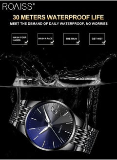 roaiss Alloy Strap Couple Quartz Watch Set, Analog Display Round Dial, Luxurious Luminous Waterproof Calendar Watch Gift for Men Women, Black Blue  - Image 5