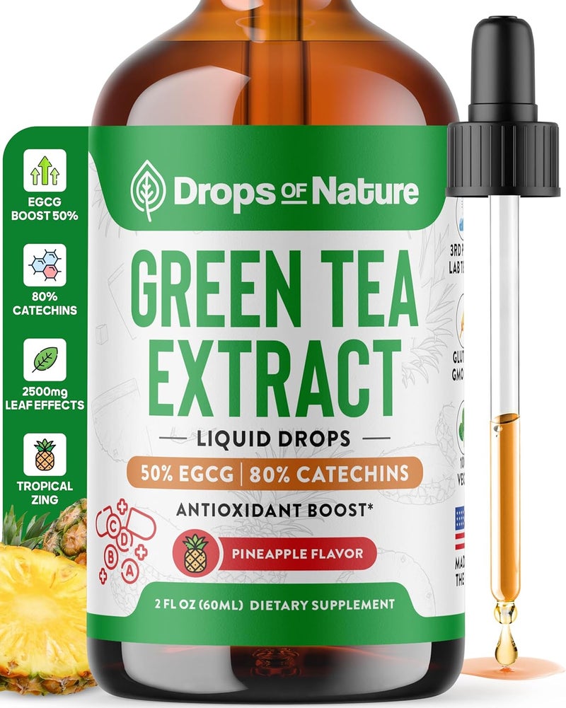 Drops of Nature Green Tea 101 Extract 50 EGCG  Green Tea Liquid Drops  Vegan 4X More Powerful Than Pills  Capsules  2oz Antioxidant  Immune Supplement  Skin Heart Support Brain Health  Memory Boost - Image 1