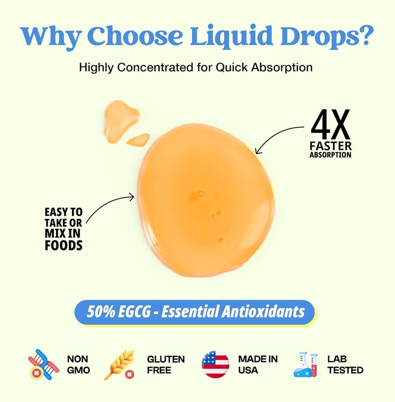 Drops of Nature Green Tea 101 Extract 50 EGCG  Green Tea Liquid Drops  Vegan 4X More Powerful Than Pills  Capsules  2oz Antioxidant  Immune Supplement  Skin Heart Support Brain Health  Memory Boost - Image 3