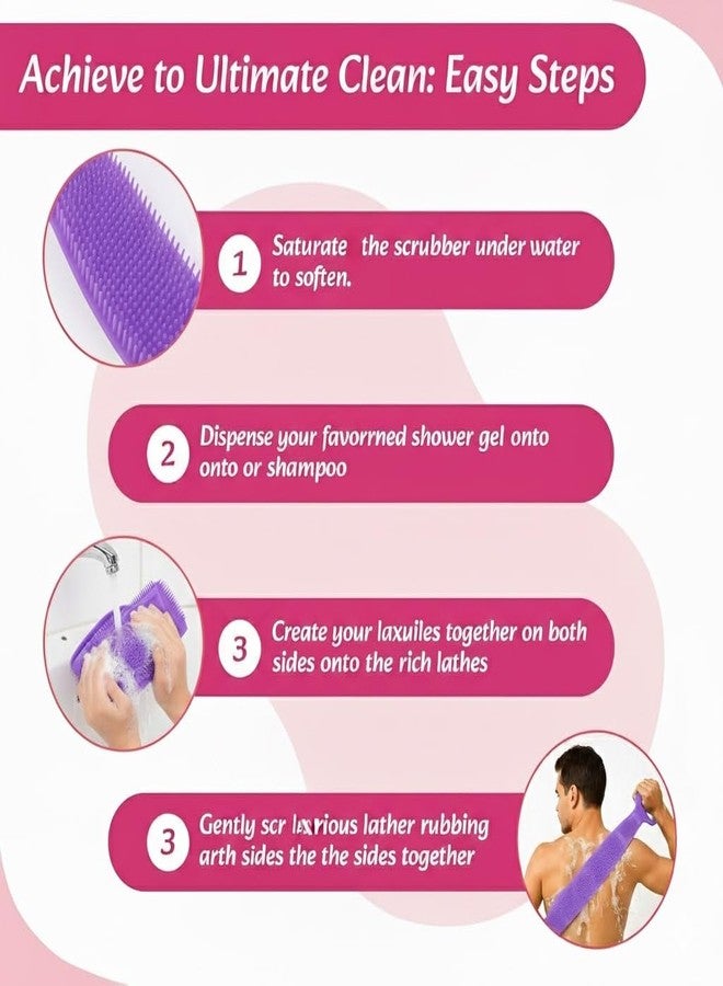 Silicone Body Scrubber, Double-Sided Bath Brush with Massage Nodes, Soft Bristles for Deep Cleansing, Ergonomic Handle, Available in Pink, Blue, Green, Purple - Image 4