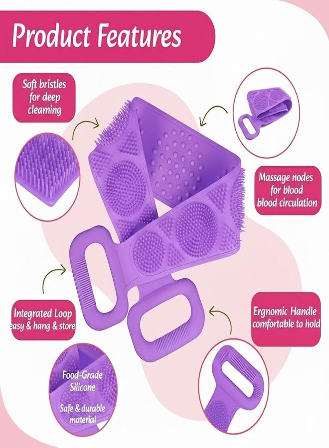 Silicone Body Scrubber, Double-Sided Bath Brush with Massage Nodes, Soft Bristles for Deep Cleansing, Ergonomic Handle, Available in Pink, Blue, Green, Purple - Image 2