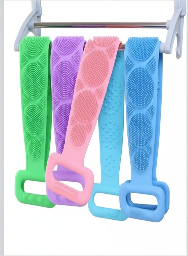 Silicone Body Scrubber, Double-Sided Bath Brush with Massage Nodes, Soft Bristles for Deep Cleansing, Ergonomic Handle, Available in Pink, Blue, Green, Purple - Image 1
