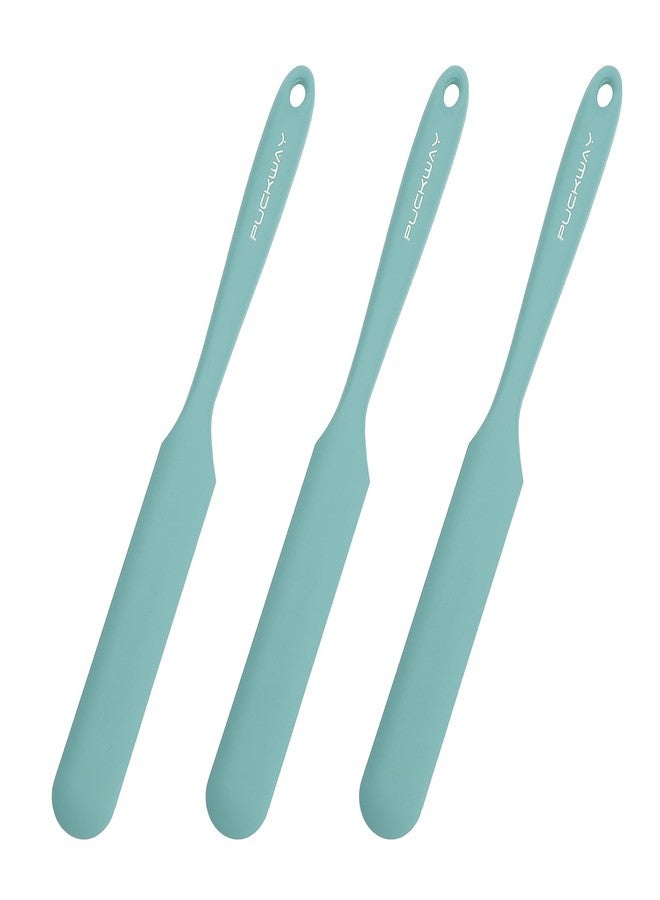 PUCKWAY 3pcs Silicone Jar Spatulas 10in Long Skinny Heat-Resistant, Narrow Spatula Set for Scraping Peanut Butter, Sourdough, Jam in Small Containers, Blenders & Baking (Green) - Image 1