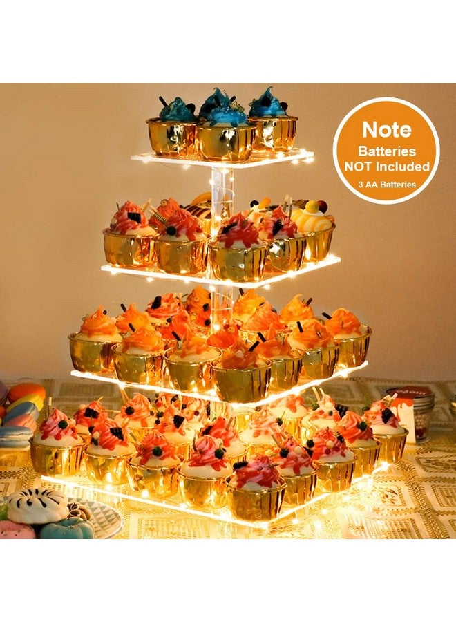 YestBuy 4 Tier Cupcake Stand Acrylic Tower Display with LED Light Premium Holder Dessert Tree Tower for Birthday Cady Bar Décor Weddings, Parties Events (Yellow Light) - Image 4
