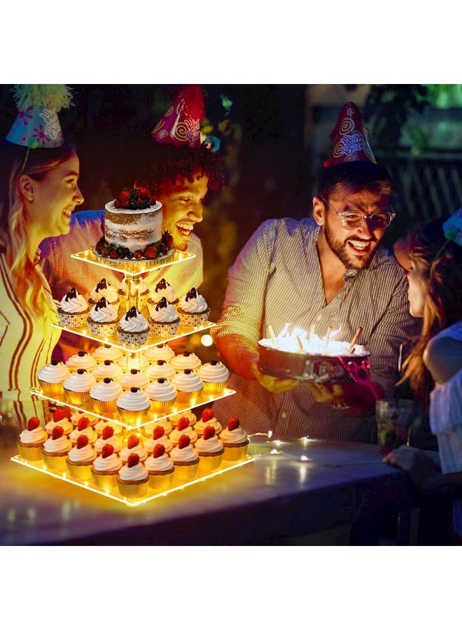 YestBuy 4 Tier Cupcake Stand Acrylic Tower Display with LED Light Premium Holder Dessert Tree Tower for Birthday Cady Bar Décor Weddings, Parties Events (Yellow Light) - Image 2