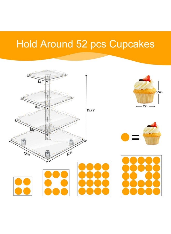 YestBuy 4 Tier Cupcake Stand Acrylic Tower Display with LED Light Premium Holder Dessert Tree Tower for Birthday Cady Bar Décor Weddings, Parties Events (Yellow Light) - Image 5