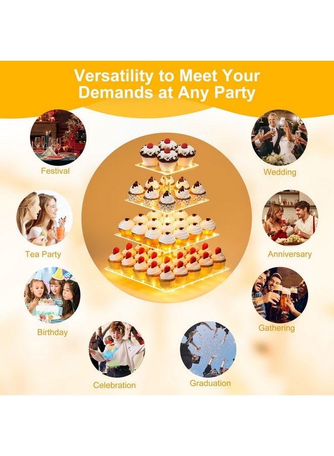 YestBuy 4 Tier Cupcake Stand Acrylic Tower Display with LED Light Premium Holder Dessert Tree Tower for Birthday Cady Bar Décor Weddings, Parties Events (Yellow Light) - Image 3