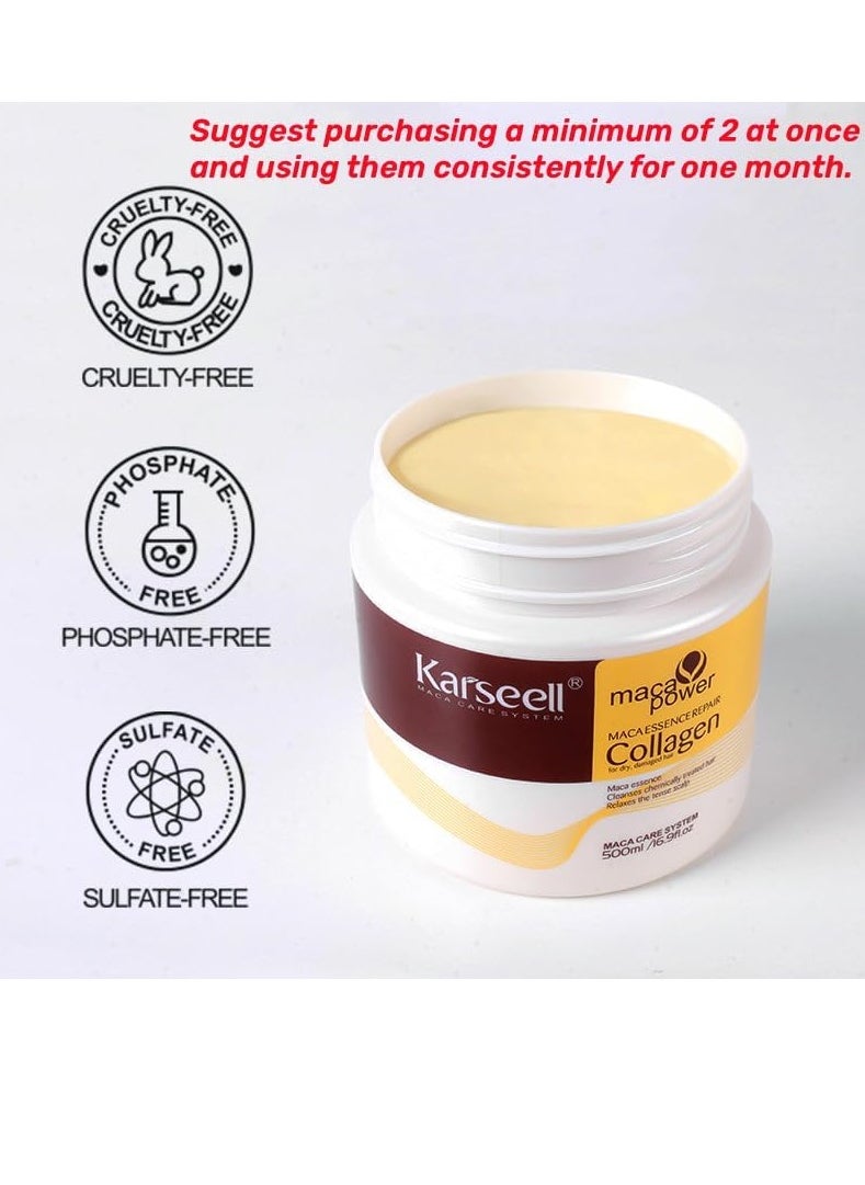 Karseell - Karseell Collagen Hair Treatment Deep Repair Conditioning Argan Oil Collagen Hair Mask Essence for Dry Damaged Hair All Hair Types 16.90 oz 500ml - Image 1