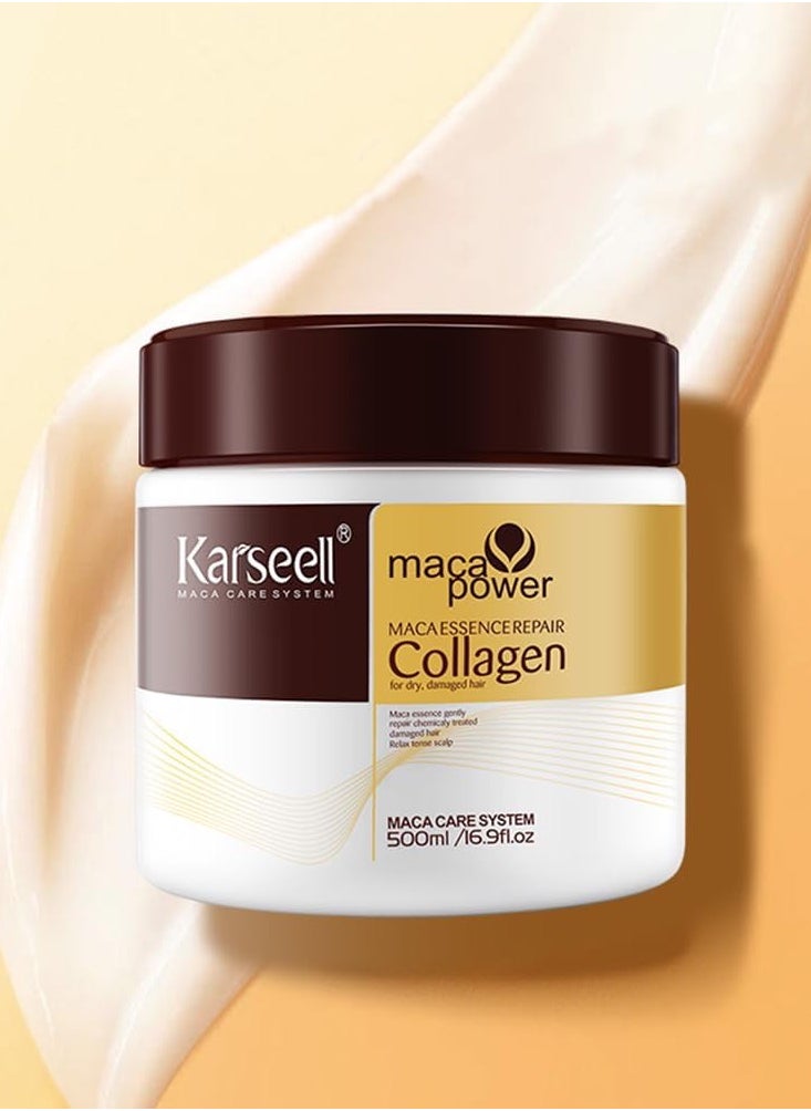 Karseell - Karseell Collagen Hair Treatment Deep Repair Conditioning Argan Oil Collagen Hair Mask Essence for Dry Damaged Hair All Hair Types 16.90 oz 500ml - Image 1