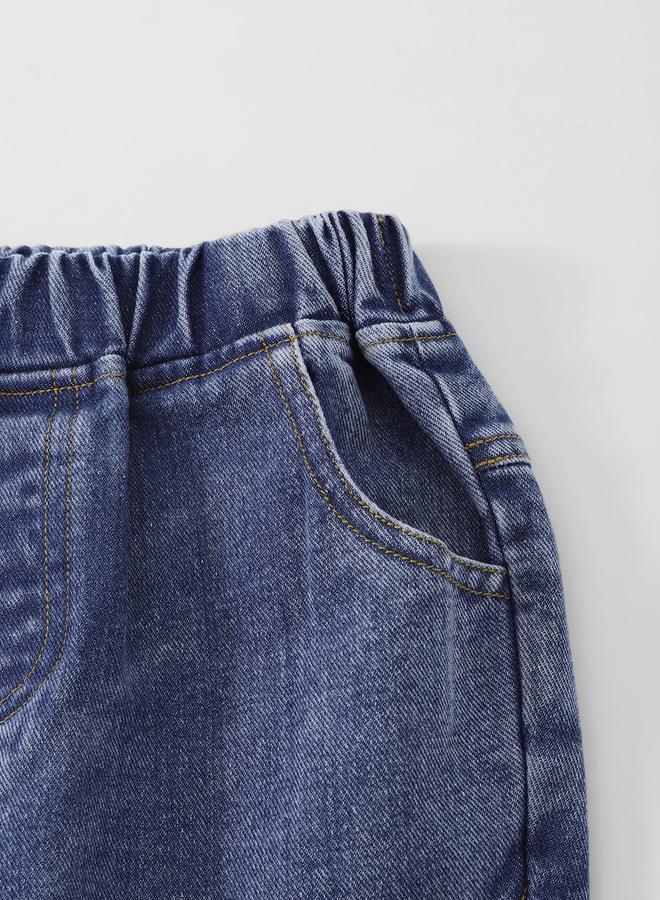 تايك تو جينز واسع بخصر مطاطي بتصميم فراشة مرقع للفتيات - Image 4