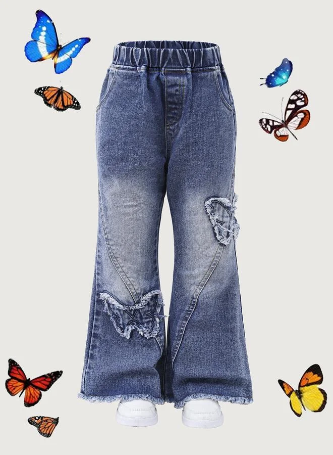 Take Two Take Two Girls Elastic Waist Butterfly Patchwork Flared Jeans