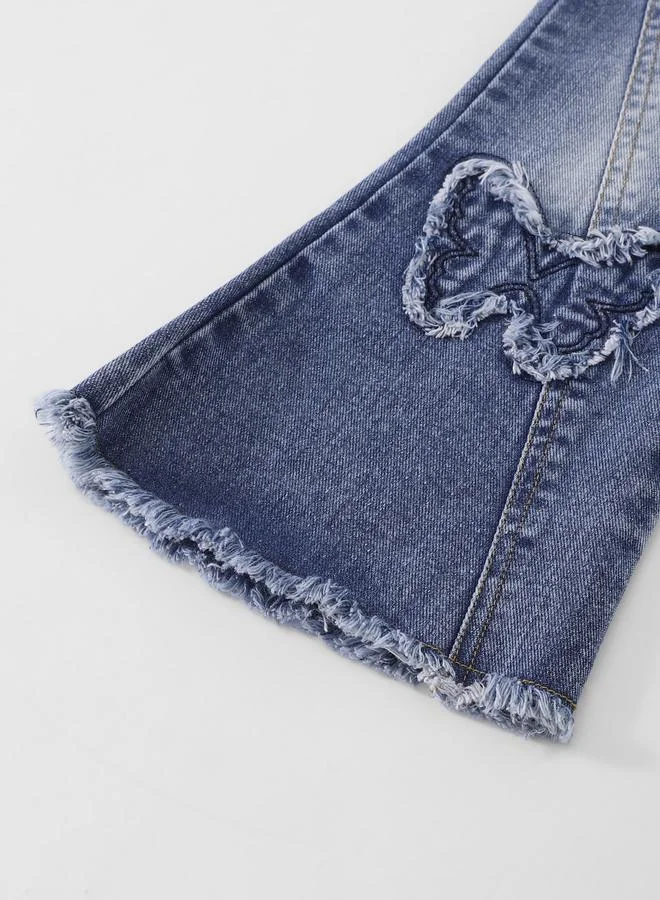 Take Two Take Two Girls Elastic Waist Butterfly Patchwork Flared Jeans