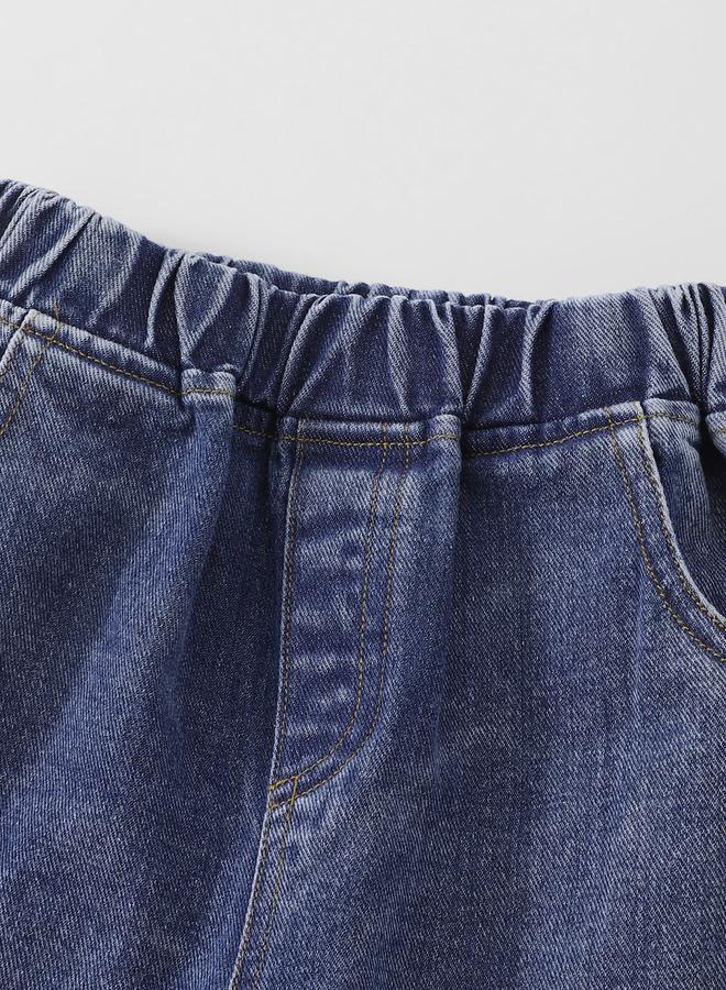 تايك تو جينز واسع بخصر مطاطي بتصميم فراشة مرقع للفتيات - Image 3