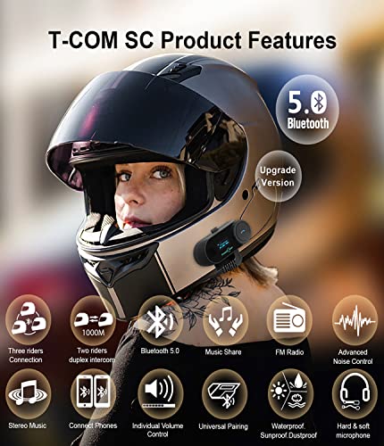 FreedConn Motorcycle Helmet Communication System TCOM SC 2Pack 2Way 800M Universal Helmet Bluetooth 50 Intercom kit with LCD Screen for Motorbike Music SharingFM RadioSiri IP65 2 in1 mic - Image 3