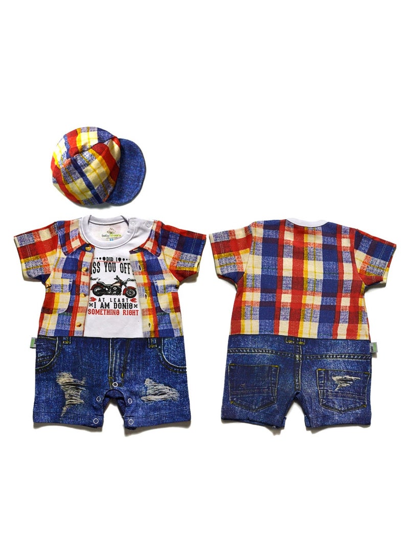 BabyShoora - Baby Boys Playsuit printed T-shirt and Short with matching Hat - Image 1