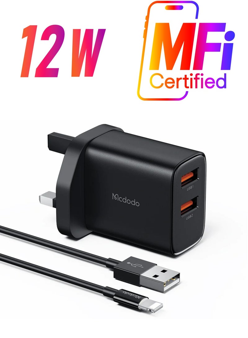 Mcdodo محول شحن مزدوج USB 12W من مكدو + كابل لايتنينغ CH-4791 - Image 1