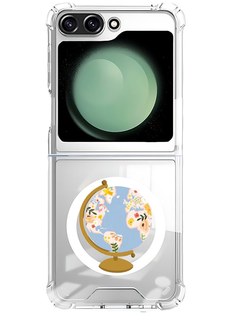 Theodor Magnetic Case for Samsung Galaxy Z Flip 5 Compatible with MagSafe Wireless Charging, Shockproof Phone Bumper Cover Globe - Image 1