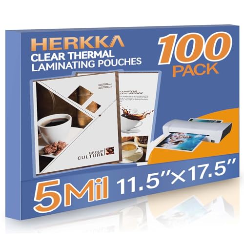 HERKKA 100 Pack Laminating Sheets, Hold 11 x 17 Inch Sheet, 5 Mil Clear Thermal Laminating Pouches 11.5 x 17.5 Inch Lamination Sheet Paper for Laminator, Round Corner - Image 1
