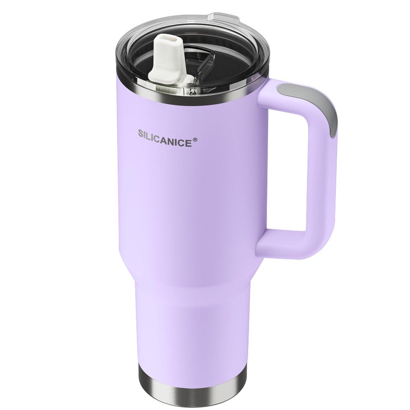 SILICANICE 40oz Insulated Tumbler with Handle, Leakproof Lid with Removable Spout and Straw, Double Wall Stainless Steel, Cup Holder Friendly, Travel/Gym/Office/Home - Lilac - Image 1