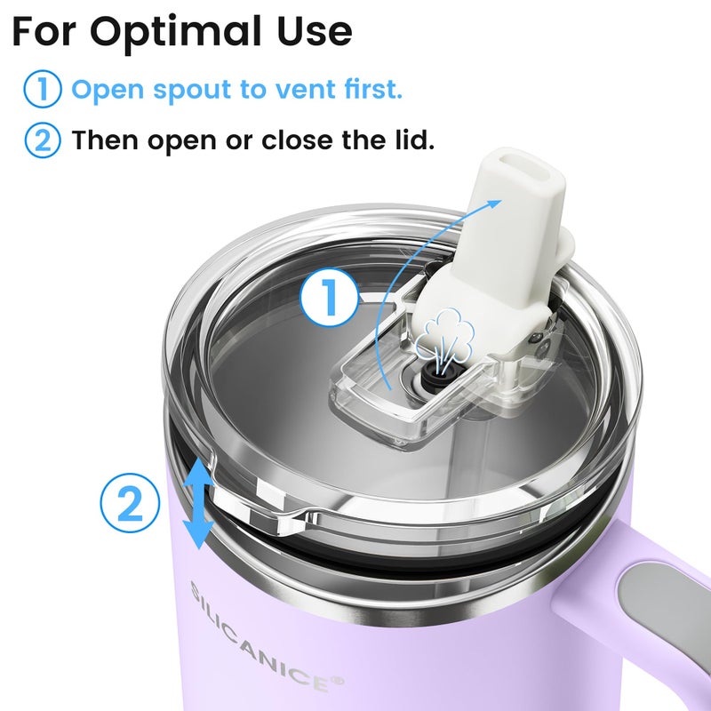SILICANICE 40oz Insulated Tumbler with Handle, Leakproof Lid with Removable Spout and Straw, Double Wall Stainless Steel, Cup Holder Friendly, Travel/Gym/Office/Home - Lilac - Image 2