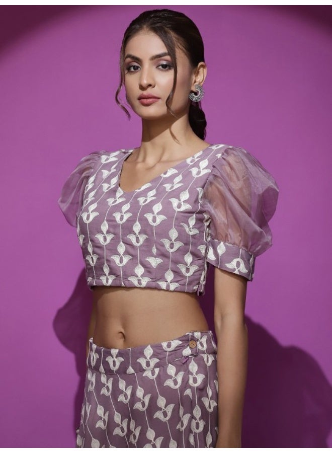 AKS Mauve Embroidered Lehenga Choli With Organza Dupatta Set - Image 2