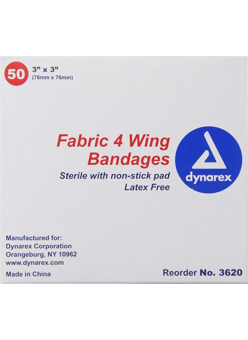Dynarex Dynarex Adhesive Fabric Bandage, 3 Inches X 3 Inches Sterile, 4 Wing, 50 Count 