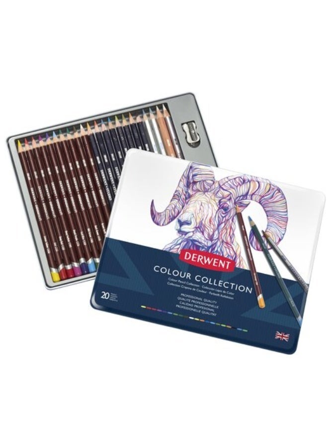 Derwent - Assorted Colour Set in a Metal Tin, 24 Colours Pack, with Sharpener and Eraser - Image 1