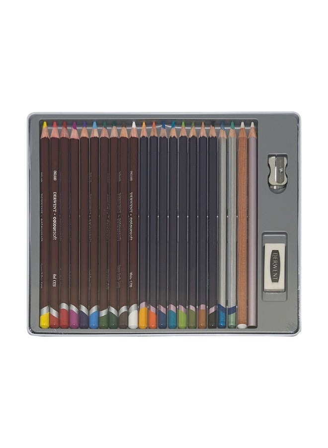 Derwent - Assorted Colour Set in a Metal Tin, 24 Colours Pack, with Sharpener and Eraser - Image 2