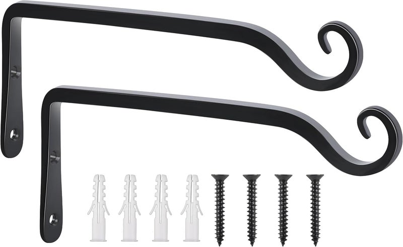 FEED GARDEN Wall Hook Hanging Plant Bracket 10 Inch 2 Pack, Hand-Forged Plant Hanger for Hanging Bird Feeders, Wind Chimes, Flower Baskets, Yoga Mat, Indoor/Outdoor Use, Black - Image 1