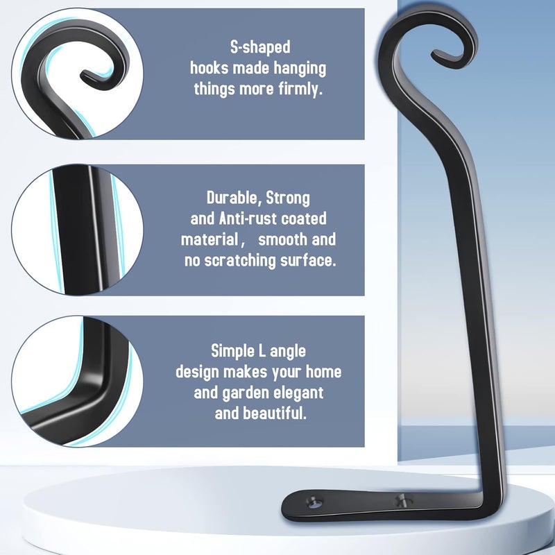 FEED GARDEN Wall Hook Hanging Plant Bracket 10 Inch 2 Pack, Hand-Forged Plant Hanger for Hanging Bird Feeders, Wind Chimes, Flower Baskets, Yoga Mat, Indoor/Outdoor Use, Black - Image 3