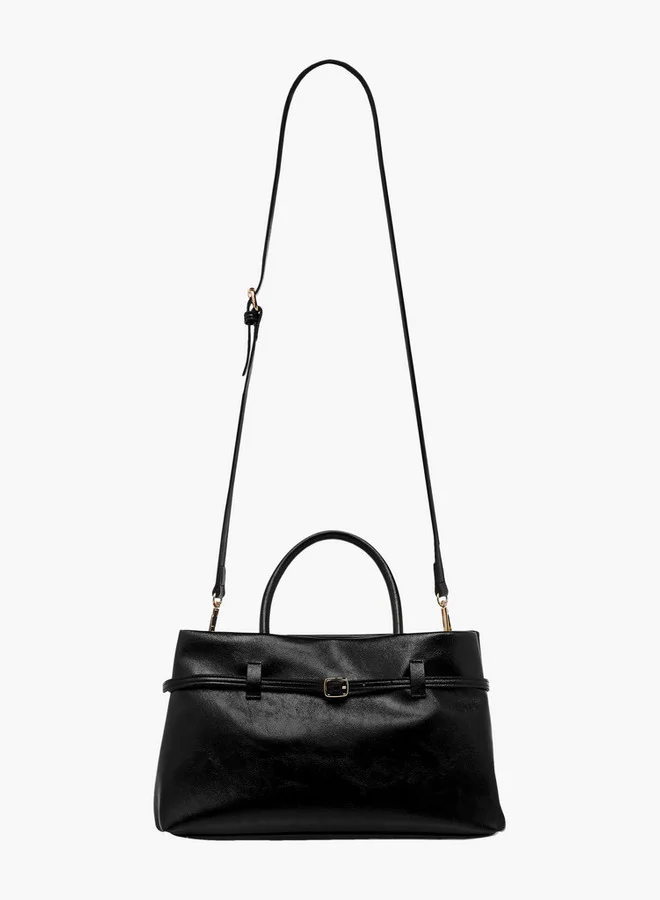 فلورا بيلا من شو إكسبرس Solid Tote Bag with Buckle Accent and Zip Closure
