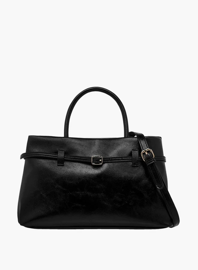 فلورا بيلا من شو إكسبرس Solid Tote Bag with Buckle Accent and Zip Closure