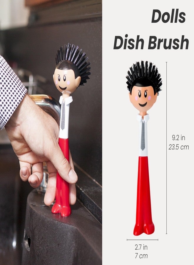 Vigar Dolls Orlando Dish Brush, Dish Brush with Handle that is Ergonomic, Kitchen Brushes for Dishes and Sink Scrub Brush for Cleaning, Red and Black - Image 2