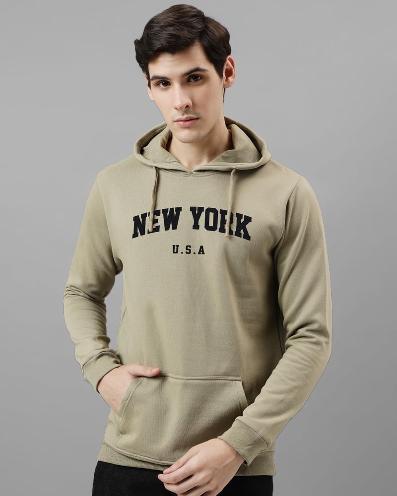 ADRO Men's Cotton Blend Neck Hooded Sweatshirt (H24-NEW-BE_Beige - Image 3