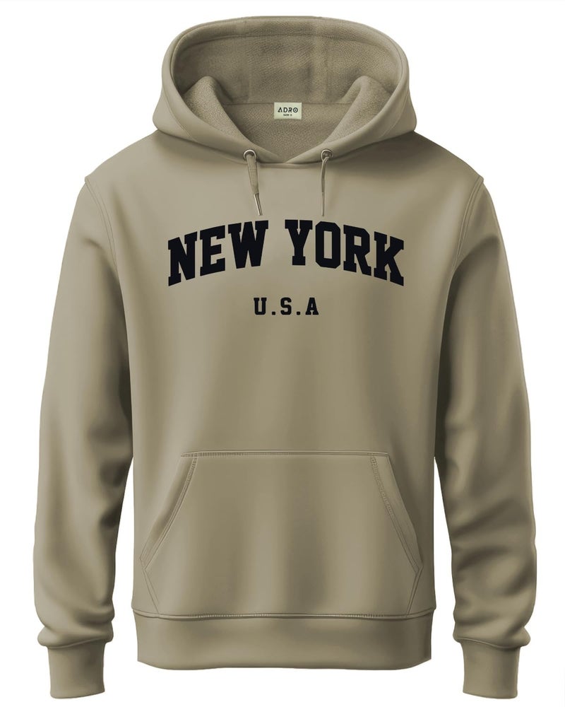ADRO Men's Cotton Blend Neck Hooded Sweatshirt (H24-NEW-BE_Beige - Image 1