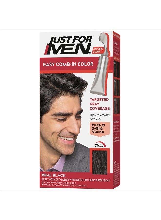 Just For Men Easy Comb-In Color, Hair Coloring for Men with Comb Applicator - Real Black, A-55 - Image 1