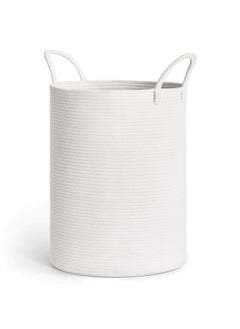 Goodpick Laundry Basket, Baby Large Woven Nursery Hamper For Clothes, Blankets, Toys, Towels, Decorative White Storage Baskets For Nursery, Living Room, Bedroom, 15 X 20 Inches, 58L  - Image 1