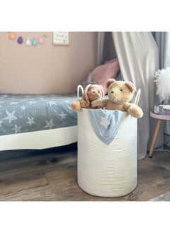 Goodpick Laundry Basket, Baby Large Woven Nursery Hamper For Clothes, Blankets, Toys, Towels, Decorative White Storage Baskets For Nursery, Living Room, Bedroom, 15 X 20 Inches, 58L  - Image 5