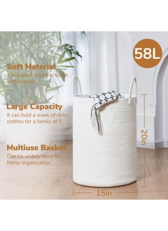 Goodpick Laundry Basket, Baby Large Woven Nursery Hamper For Clothes, Blankets, Toys, Towels, Decorative White Storage Baskets For Nursery, Living Room, Bedroom, 15 X 20 Inches, 58L  - Image 4