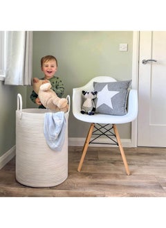 Goodpick Laundry Basket, Baby Large Woven Nursery Hamper For Clothes, Blankets, Toys, Towels, Decorative White Storage Baskets For Nursery, Living Room, Bedroom, 15 X 20 Inches, 58L  - Image 2