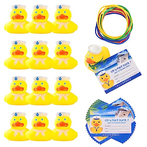 Ychelhr 36 Pack Duck Tag Cruise Kits Includes 12pcs Rubber Sailing Ducks 12pcs Ducks Tags and 12pcs Rubber Bands for Cruise Ships Hiding Carnival Ducking Car Party Carnival Decor Supplies - Image 1