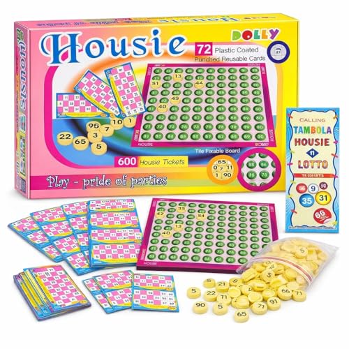 LAALIYA Tambola Housie Game Set – 600 Tickets, 72 Reusable Plastic-Coated Cards, Number Tiles & Fixable Board – Fun Party & Family Game for Kids & Adults - Image 1