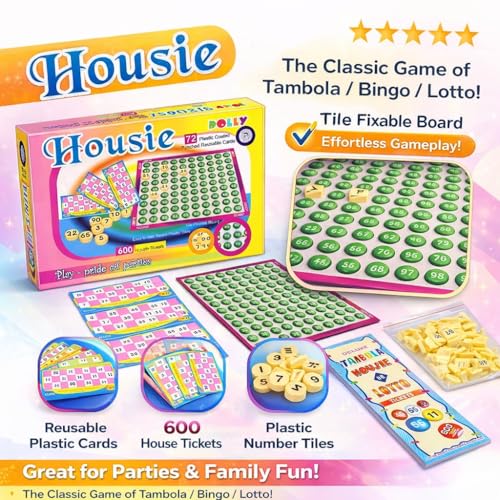 LAALIYA Tambola Housie Game Set – 600 Tickets, 72 Reusable Plastic-Coated Cards, Number Tiles & Fixable Board – Fun Party & Family Game for Kids & Adults - Image 2