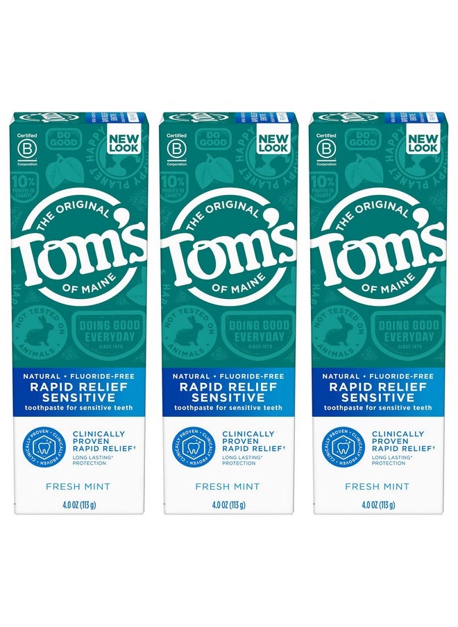 Tom's of Maine - Om'S Of Maine Fluoridefree Rapid Relief Sensitive Toothpaste Fresh Mint 4 Oz. 3Pack (Packaging May Vary) - Image 1